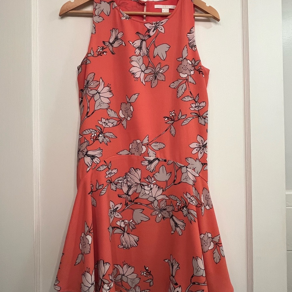 Floral Coral Sleeveless Dress